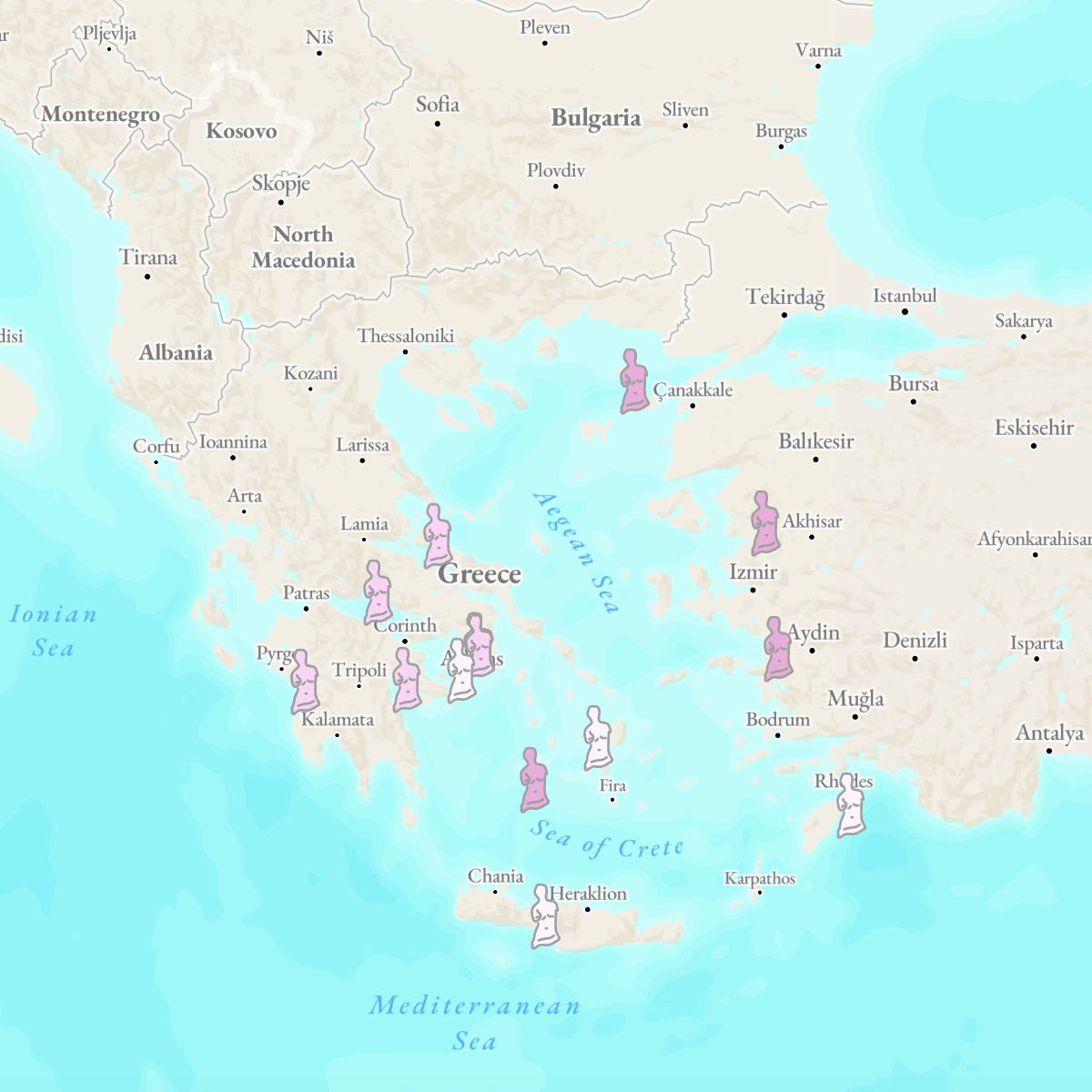 interactive map of greek statues and museums